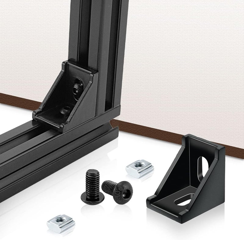 PETOX 24 Set Black 3030 Series Aluminum Extrusion Profile Connector, Includes 1pc Wrench, 24pcs 2835 Corner Bracket, 48pcs M6 T-Slot Sliding Nuts and Hex Screw Bolt for 20S Aluminum Rail Accessories - Image 2